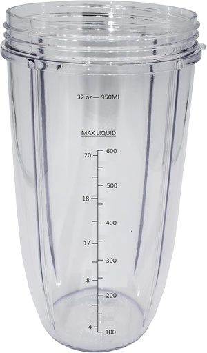 [BRSWGZAEBMGRYHI3] Blendin Replacement 32 Ounce Extra Large Colossal Cup Jar,Compatible with Nutribullet 600W, 900W, NB-101B, NB-101S, NB-201, NBR-0601, NBR-1201, NB9-1301, 900 Pro Series Blenders Juicers