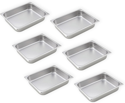 [BRSROCQQCQIA4AL3] Tiger Chef 6 Pack Anti-Jam Hotel Pans, Full Size 2 1/2 Inch Deep, NSF Commercial 18/8 Stainless Steel Chafing Steam Table Pan, Catering Storage Metal Food Pan