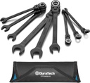 DURATECH 9-Piece Flex-Head Ratcheting Wrench Set, Combination Wrench Set, 72 Tooth, SAE, 5/16'' to 3/4'', Black Electrophoretic Coating, CR-V Steel, with Rolling Pouch
