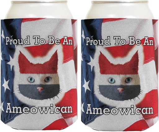 [BRSWKYTRAV6QE33M] Funny Can Cooler Proud to Be An Ameowican Multi Pack Can Coolie Drink Coolers Coolies