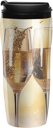 [BRSREYIKPINRUC3U] Two Glasses of Champagne Coffee Mug 350ml Double Wall Insulated Travel Coffee Tumbler for Hot/Ice Tea To Go Cups with Lids Leak-proof And Skid-proof Design for Home, Office, Parties