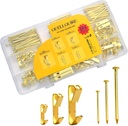 Picture Hanging Kit 184Pcs – Picture Hangers & Wall Hooks for Hanging – 20lb, 30lb, 50lb Wall Hangers with Metal Hooks and Nails for Drywall, Wood Walls & More(Gold)