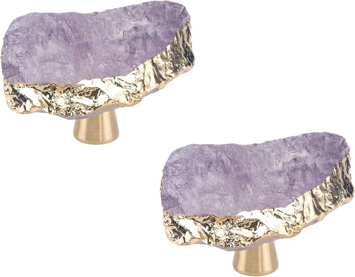 [BRSRMBIRAAPWOCTB] 2 Pcs Crystal Knobs for Dresser Drawer Cabinet Handles Pulls Stone Knobs for Furniture (Purple)