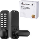 Pure Mechanical Keyless Entry Door Handle Lock with Keypad,Single-Sided Push Button Combination Code Lever Lock,Auto Locking,Interior Hold-Opening,for Front Gate,No Battery(Matte Black)