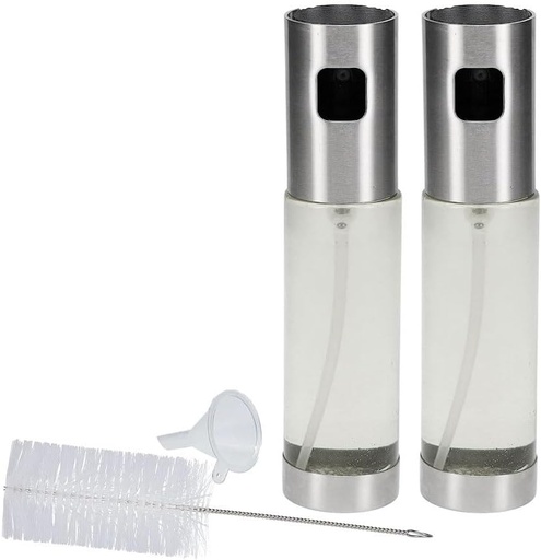 [BRSROEL2A4BQGG36] 2 Glass Oil Sprayer Mister Spray Bottle Dispenser Refillable Cook Grill 3.38oz Spritzer Spritz Spraying with Funnel and Cleaning Brush Food Safe Container Storage Oil Vinegar Lemon Juice Cooking Wine