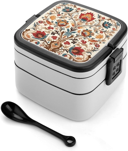 [BRSRAZYLPMMRQHT3] Different Flower Patterns Bento Box Adult Lunch Box All-in-One Lunch Containers with Removable Compartments Double Layer Bento Lunch Box with Spoon And Handle Stackable Lunchbox