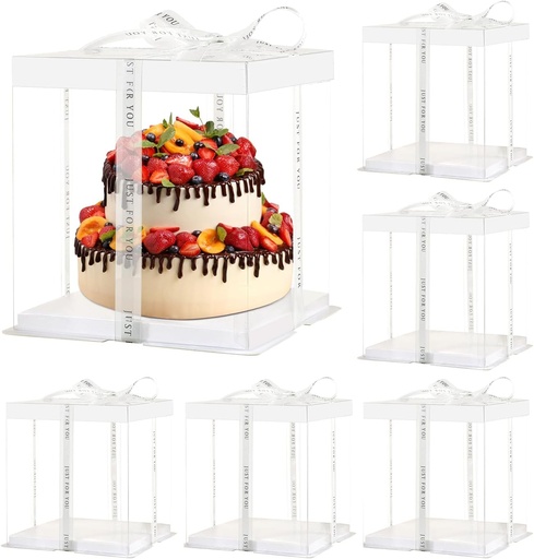 [BRSREYAQPIFAKALZ] 12x12x10inch 6Pcs Tall Cake Boxes Clear cake Box with Ribbon,Pre Folded Lid for 10" and 11" Inch Tall Layer Tiered Cakes and Bakery Display Birthday Wedding Party(Clear Lid, 12*12*10inch/6Pcs)