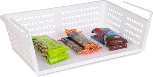 [BRSRMGI3OF4AKDLF] Smart Design Undershelf Plastic Storage Basket w/Snug Fit Arms - Cabinet, Pantry, & Shelf Organization - Kitchen (16 x 10.25 Inch) - White