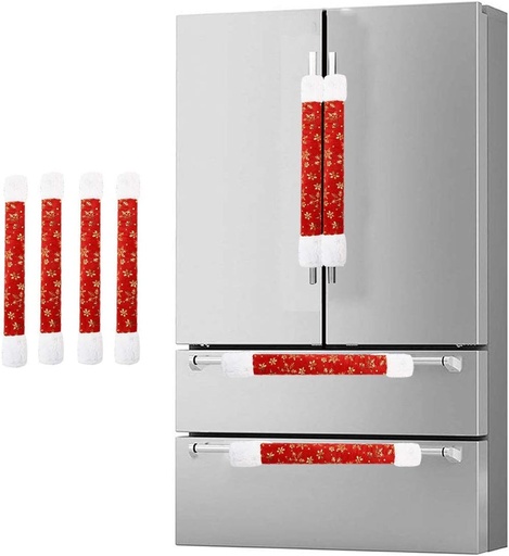 [BRSWGCAYBBYR4E3U] Christmas Red Refrigerator Door Handle Cover - Set of 4 Snowflake Plush Cover, for Double Door Fridge, Kitchen Microwave Dishwasher Handle Decorations, Gold
