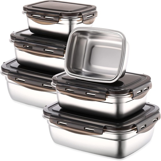 [BRSRMBQ2DINBU2Y4] Nuanchu 6 Packs Stainless Steel Food Storage Containers Airtight Metal Food Containers Meal Prep Container Leak Proof Stackable Bento Lunch Box with Lids for Kitchen Travel Picnic and Camping(Black)