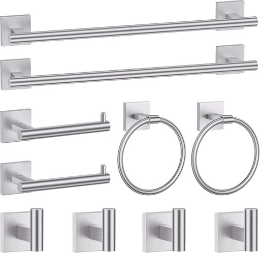 [BRSREH36AV5RY2DJ] Brushed Nickel Bathroom Hardware Accessories Towel Bar Set, 10 Pieces Bathroom Towel Bar Holder Set, 23.6 Inch Stainless Steel Toilet Paper Holder Towel Racks for Bathroom Wall Mounted