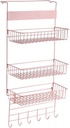 MagiDeal Over The Door Pantry Organizer Rack Hanging Basket Space Saving Pantry Doors Organization Spice Rack Organizer for Bathroom, Pink