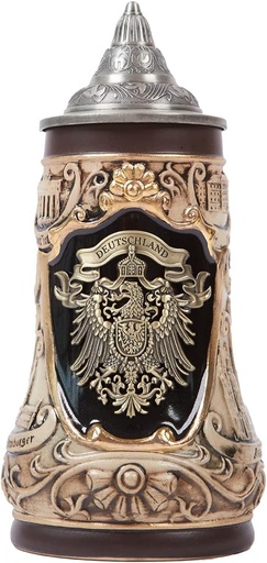 [BRSW2FT6CEBGCGTD] Beer Stein Mug German Frankfurt Oktoberfest Bavarian Muchen Viking Tankard with Petwer Lid for Man Lovers Gifts Father 1.0Liter