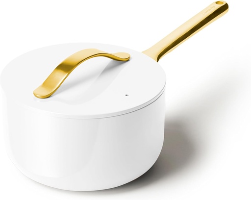 [BRSROFI3CQOWYE3X] Caraway Nonstick Ceramic Sauce Pan with Lid (3 qt) - Non Toxic, PTFE & PFOA Free - Oven Safe & Compatible with All Stovetops (Gas, Electric & Induction) - White