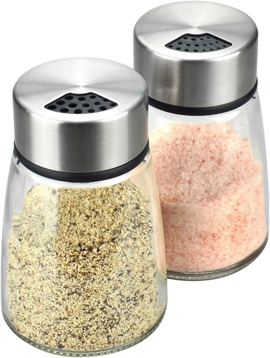 [BRSWYCYZOQNQKHYZ] Elegant Salt and Pepper Shakers with Adjustable Pour Holes - Set of 2 - Premium Stainless Steel and Glass - Perfect Spice Dispenser Set for Your Delicious Meals