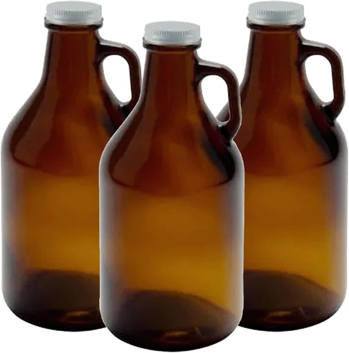 [BRSRAHANOJYQAAY6] Planterium 32 oz Amber Glass Growler with Lid | 3 Pack | Perfect for Homebrewing, Kambucha, Cold Brew and Storage of Other Liquids