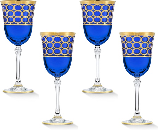 [BRSRMBIZBMOQMGTO] Lorren Home Trends Cobalt Blue White Wine Goblet with Gold Rings, Set of 4
