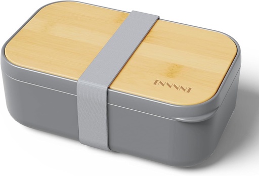 [BRSRACT6OQNRQET6] Bento Box Lunch Box Containers for Adults Grey- Natural Bamboo Lid, Cutlery & Chopsticks, Lunch Box for Women, Microwave Safe, Dishwasher Safe, Bpa Free, Leakproof, Men