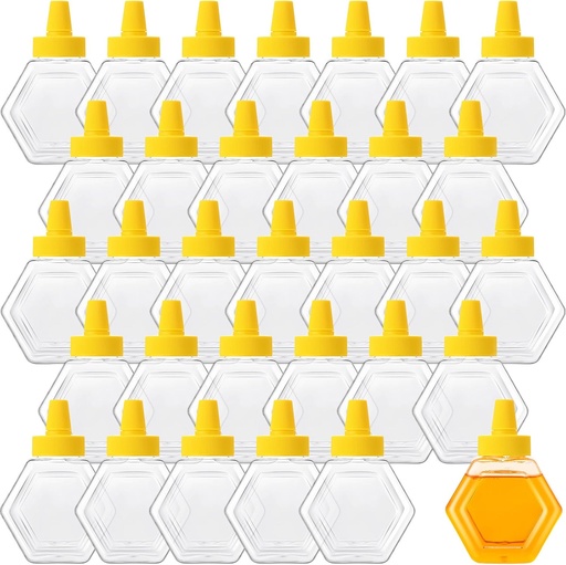 [BRSROFA5C4BREAAU] 32 Pcs 7 oz Honey Squeeze Bottle Plastic Empty Beehive Bottle Jar with Spout Lid Clear Refillable Honey Containers for Condiment Storing and Dispensing Dispenser, Hexagon Shape