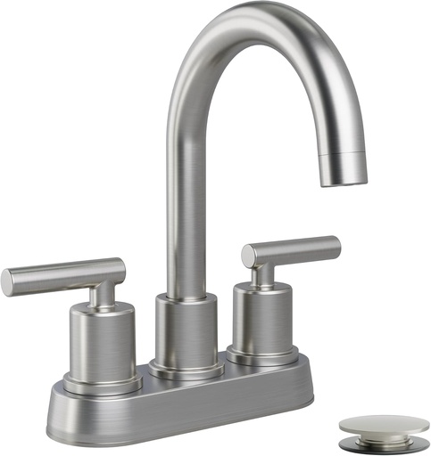 [BRSW2HAFCUIBMF3H] VXV Bathroom Sink Faucet 4 Inch 2 Handle Centerset Modern 360 Rotating Brushed Nickel Water Faucet with Pop-up Drain Stopper Assembly Supply Line Fits 2 Hole