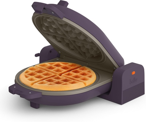 [BRSROCAZAUBQA2TP] bella Flip-n-Store Waffle Maker, EverGood™ Ceramic Nonstick Coating, Fits-anywhere™ Kitchenware, Power Indicator Light & Touch Handle, 7” Wide & 1" Deep Plates, 1000 Watt, Plum