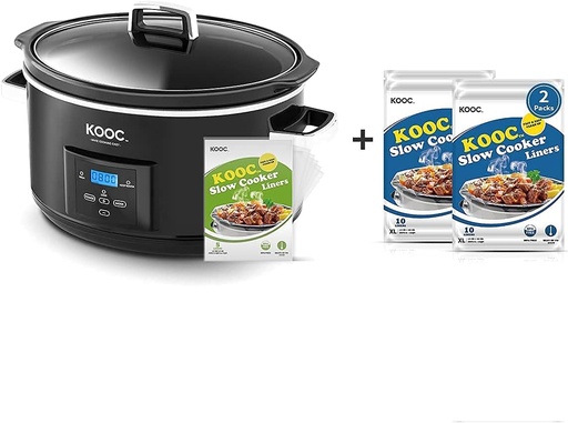 [BRSW2ZIZAQBBYADZ] [Bundle Group] KOOC Programmable Slow Cooker 8.5-Quart (with 5 Bonus Liners) + Additional 2 Pack of 20 Liners for Easy Clean-up, Upgraded Pot, Adjustable Temp, Nutrient Loss Reduction