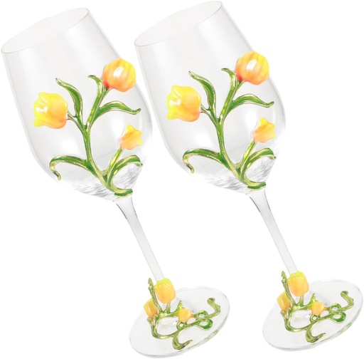 [BRSRACA2CR5GYCT3] LIFKOME Fluted Wine Glasses Tulip Design 2pcs Footed Goblet Patterned Wine Es High Foot Glass for Whiskey Glass