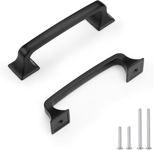 [BRSRACD3AAHQMALK] 10 Pack Mate Black Cabinet Handles 96mm (3-3/4") Hole Centers - Solid Zinc Alloy Kitchen Cabinet Pulls & Knobs for Drawers, Dressers, Cabinets