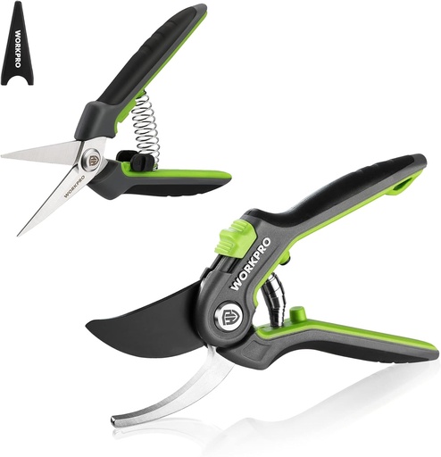 [BRSRMGDYAR5RSYDA] WORKPRO Bypass Pruning Shears, 8’’ Stainless Steel Gardening Hand Pruner & WORKPRO Pruning Shears, 6.25'' Gardening Hand Scissors