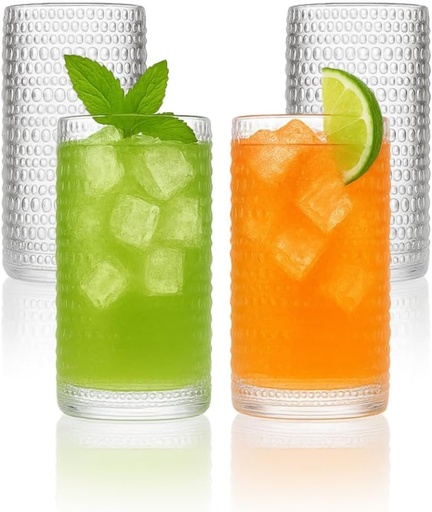 [BRSRA2QDDEBA4ELJ] LEMONSODA Hobnail Highball Glasses Set of 4 – Vintage Clear Drinking Glass Cups 15oz – Textured Tall Retro Glassware Tumblers for Water, Iced Coffee, Cocktails, Soda, Juice (Highball 15oz, Set of 4)