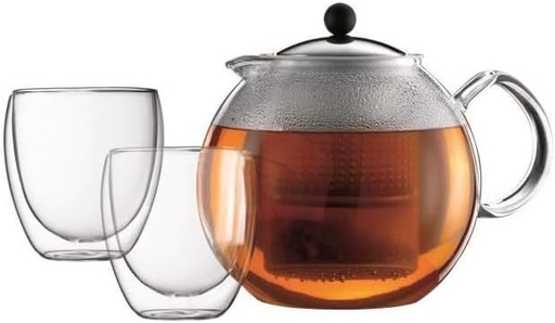 [BRSWIYI6C54GE2LU] Bodum K1833-16 Assam Set with Double Wall Glasses Tea Press, 51 oz, Chrome
