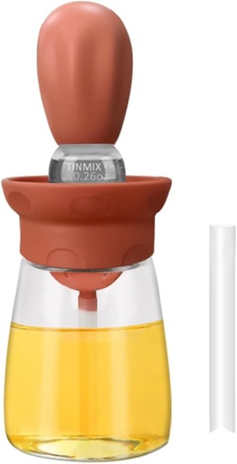 [BRSRO2T4C4BG2AL7] TINMIX Oil Dispenser with Brush - 2 IN 1 Glass Olive Oil Dispenser Bottle with Silicone Basting Brush for Kitchen BBQ Grilling Baking Cooking, T-OB22, Red