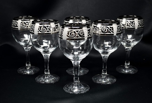 [BRSWYYYPDF5GAADP] Wine Glass set of 6, Champagne Water Glasses, Silver plated, Floral Design, Wedding Gift, Home decor, Anniversary present, 8oz / 250ml