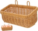 DECHOUS Woven Hanging Basket for Kitchen Storage Versatile Wall Organizer for Onions Garlic Eggs Rustic Farmhouse Decor Easy to Install Adhesive Hooks