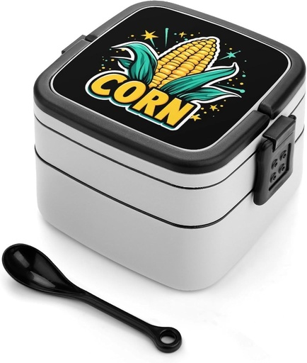 [BRSREHQNOAFGCGTX] Corn Stackable Bento Box for Adults Double Layer Lunch Boxes Set with Spoon And Invisible Handle