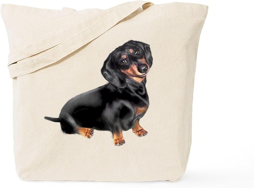 [BRSWKGAGCNYAYGDC] CafePress Black Tan Dachshund Tote Bag Reusable Natural Beige Canvas Shopping Bag