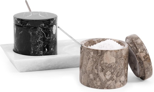[BRSRAFIYB4MGY3I6] Radicaln Marble Salt Cellar With Lid 3" Inches Oceanic and Black Handmade Salt Box For Kitchen Storage, Ideal Seasoning Container Set of 2 With Tray, Salt holder & Spice Organizer For Kitchen Décor