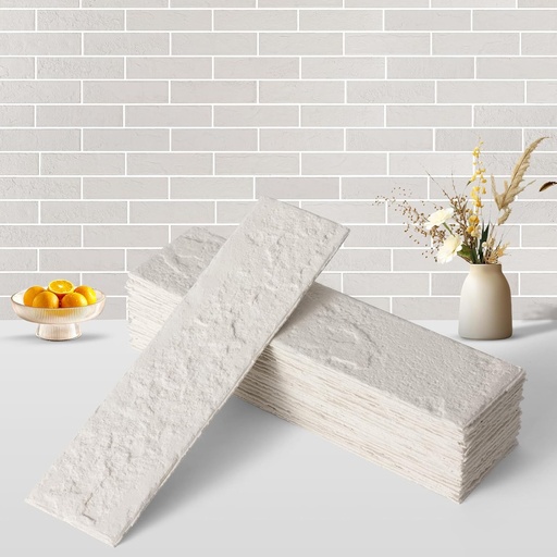 [BRSRAC3YCUBGMHT6] 100 Pcs Faux Thin Brick 3D Wall Tiles Veneers, 14 Sq.ft, Realistic Brick Texture and Lightweight, Suitable for Various Indoor and Outdoor Scenes (Eco-Friendly White)