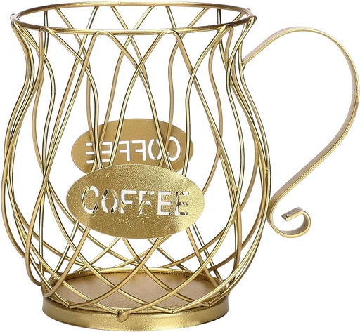 [BRSRMBAPBMARYHTH] Multiuse Mug Shape Coffee Pod Holder,Large Capacity K Cup Coffee Pods Organizer,Elegant Iron Wire Mug Shape Storage Basket for Counter Home Kitchen Party Wedding Bar,Gold