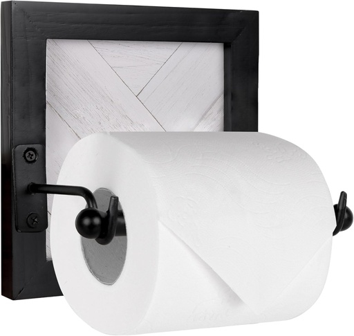 [BRSRMYYPOYIQGCI6] Autumn Alley Modern Farmhouse Toilet Paper Holder with Unique Shiplap Motif – Handcrafted Wood Toilet Paper Dispenser – Classy Black and White Wall Mount – Shabby Chic Rustic Farmhouse Bathroom Décor