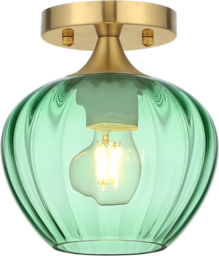 [BRSRE2QYCIIAIDTD] Green Glass Ceiling Light Fixture, 7" Modern Small Semi Flush Mount Ceiling Light with Glass Shade Brushed Gold Lighting Fixtures Ceiling Lamp for Hallway Entryway Foyer Sink Bathroom