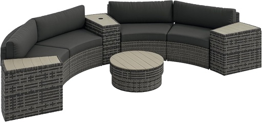 [BRSROBQBOYFAKYDG] Outsunny 8 Piece Patio Furniture Set with 4 Rattan Sofa Chairs & 4 Tables, Outdoor Conversation Set with Storage & Umbrella Hole for Backyard, Lawn and Pool, Mixed Gray