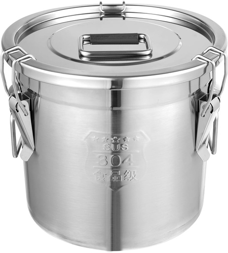 [BRSRMCQNAUFAEG3Z] DYNAMI 304 Stainless Steel Airtight Canister for Kitchen, 3.2Gal/405oz Flour Container with Lid and Locking Clamp,10-21Lbs Metal Bucket Food Storage Container for Rice, Flour, Grain, Coffee Bean(12L)