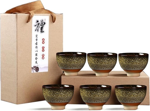 [BRSRMZD5OEBBEYDF] Chinese Ceramic Kung Fu Tea Set of 6, Japanese Tea Cup, Sake Cup, Ceramic Tea Set (Dark Yellow)