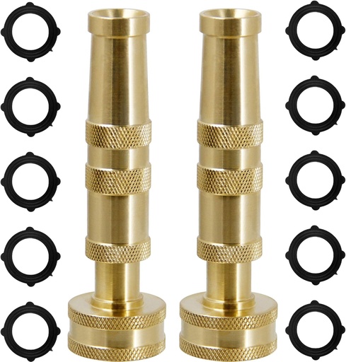 [BRSWYA3RBMMRGYLO] Triumpeek Solid Brass Hose Nozzle, 2 Pack 4" Heavy Duty Brass Garden Hose Nozzle with 10 Rubber Washers
