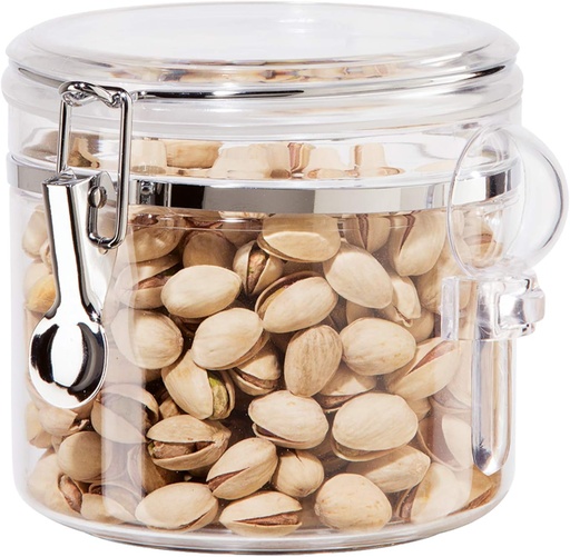 [BRSWYEL7PMHWKDIV] OGGI Clear Canister Airtight 38oz - Clamp Lid & Spoon - Airtight Food Storage Containers, Ideal for Kitchen & Pantry Storage of Bulk, Dry Food Including Flour, Sugar, Coffee, Rice, Tea, Spices & Herbs