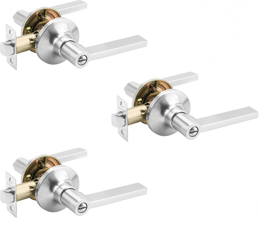 [BRSRAHYPPICWC3LJ] 3 Packs Privacy Door Handle Without Key,Interior Door Lever with Emergency Access,Reversible Keyless Lever for Right & Left Side,Perfect for Bathrooms and Bedrooms,Brushed Nickel