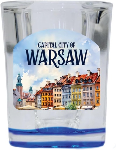 [BRSRAFAECAIR4HI6] R and R Imports Warsaw Old Town Alexandria Capital City Design Souvenir 2 Ounce Shot Glass Square Blue Base 4-Pack
