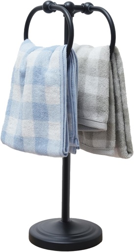 [BRSREYIKAB6B4E33] 17 Inch Stainless Steel Hand Towel Holder Double Stand Hand Towel Ring for Washcloths or dishcloths Non-Slip Base Free Standing Towel Rack for Bathroom Kitchen (Black)