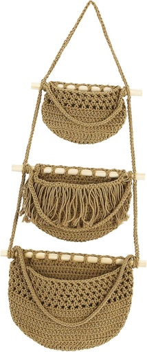 [BRSREZL5BUDQG2DK] 1Set Hanging Produce Basket Woven Net Storage Organizer for Fruits and Vegetables Easy Access Wall Hanging Kitchen Baskets Space Saving Vertical Storage